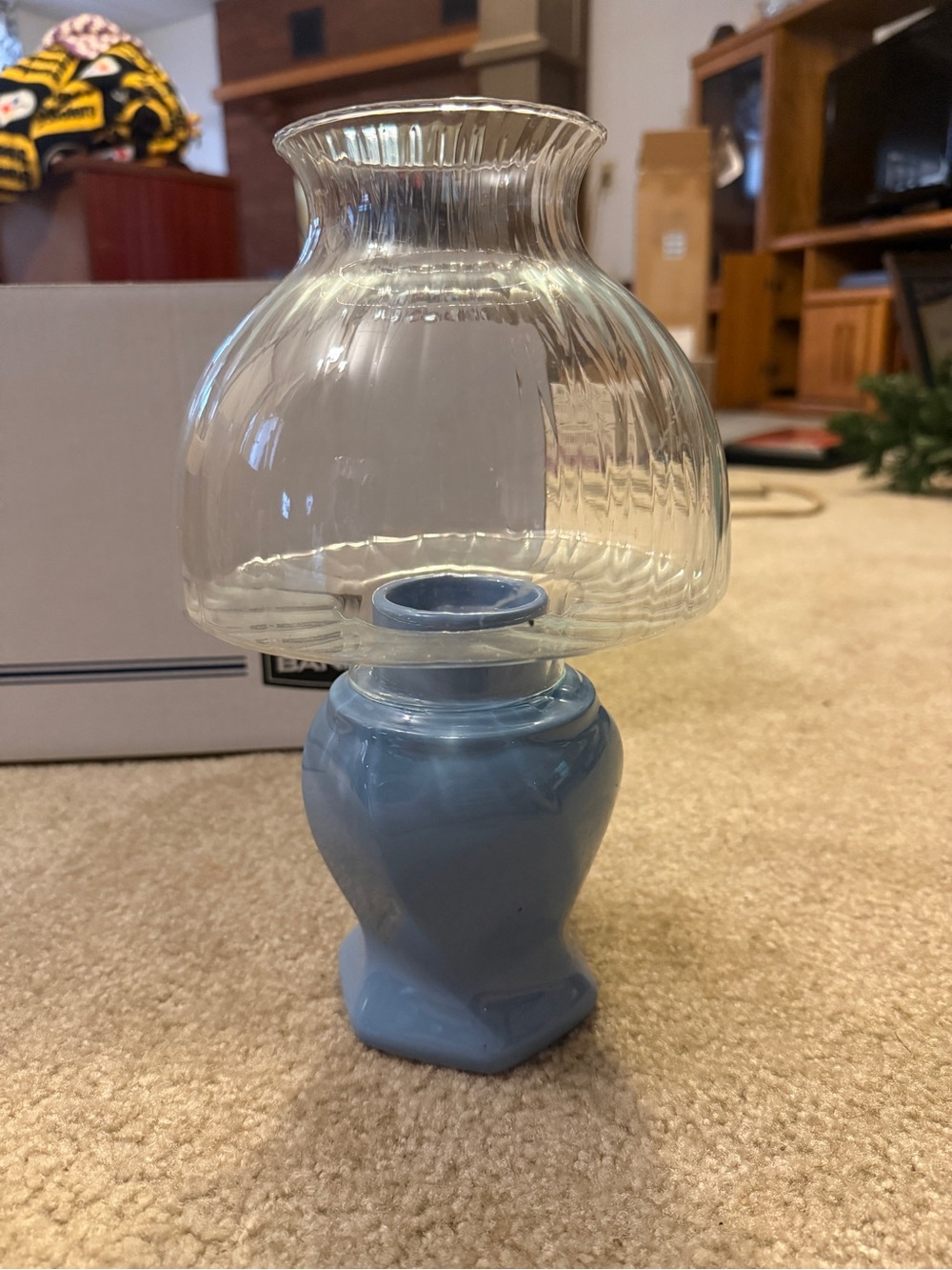Blue Ceramic Table Lamp with Clear Glass Shade